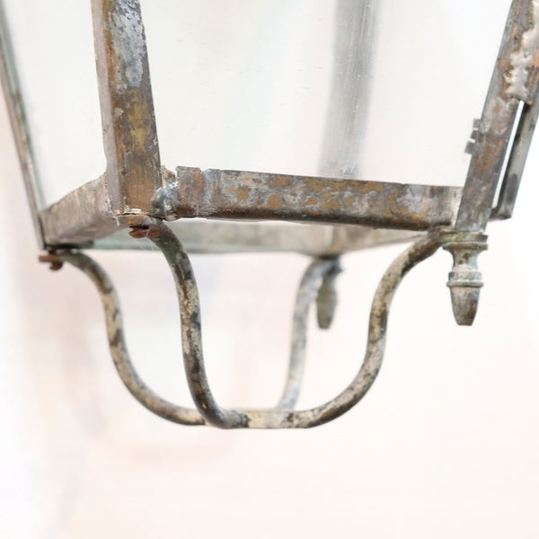 Small French Verdigris Copper, Glass and Forged Iron One-Light Bracket Lantern