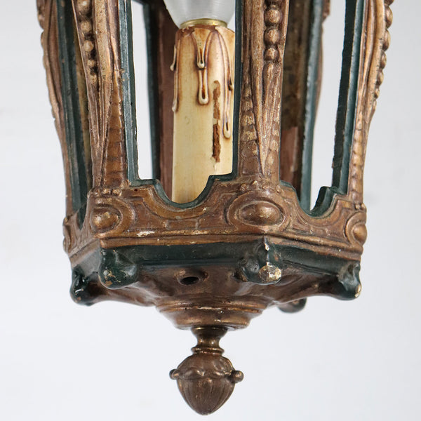 Vintage Italian Giltwood, Gesso and Painted Hanging One-Light Lantern