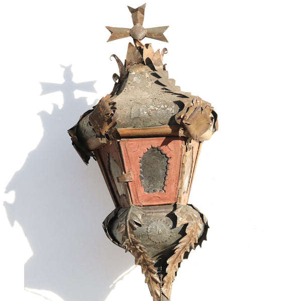 French Baroque Revival Painted Tole and Iron Standing Torchiere Lantern