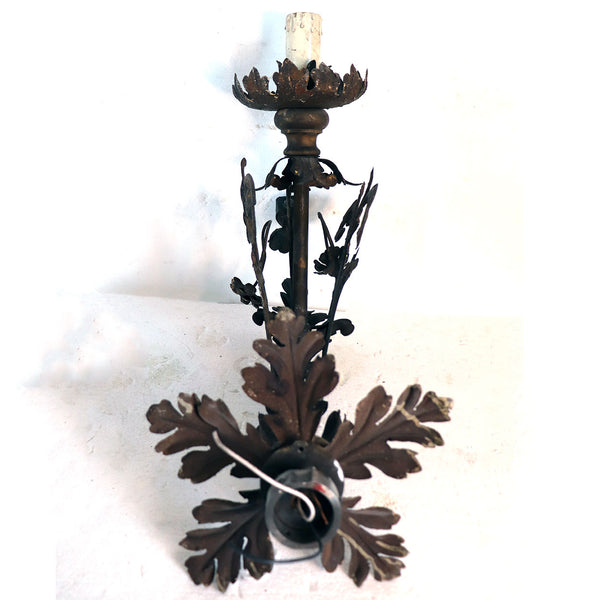 Pair of Italian Forged Iron and Gilt Wood One-Light Bracket Wall Sconces