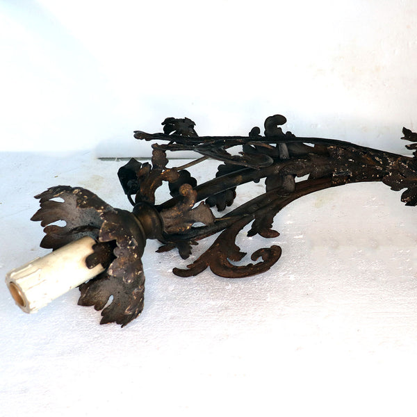 Pair of Italian Forged Iron and Gilt Wood One-Light Bracket Wall Sconces