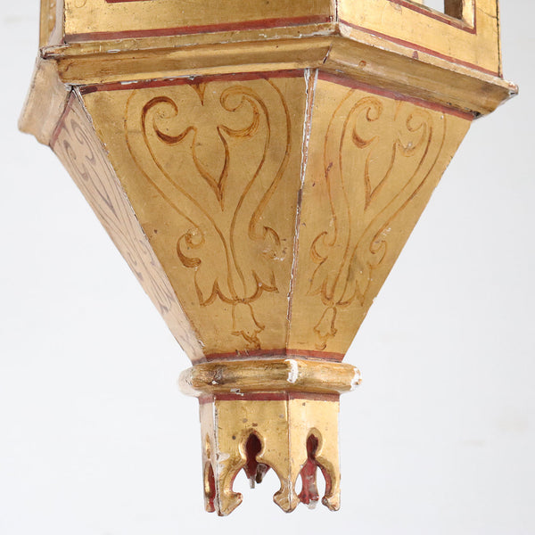 Italian Venetian Gilt and Painted Pine Hanging One-Light Pendant Lantern