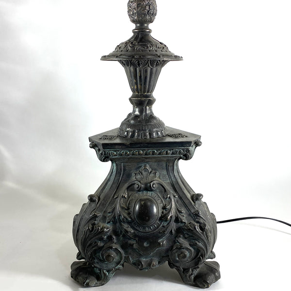 French Baroque Revival Silvered Brass Repousse One-Light Candlestick Floor Lamp