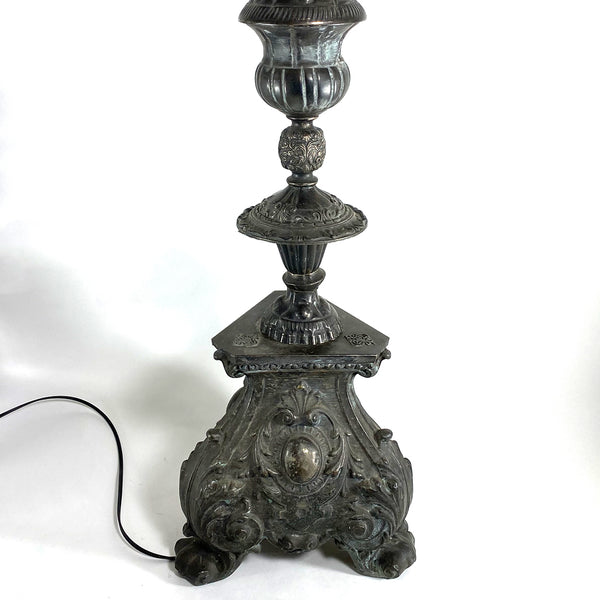 French Baroque Revival Silvered Brass Repousse One-Light Candlestick Floor Lamp