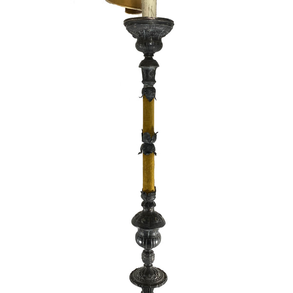 French Baroque Revival Silvered Brass Repousse One-Light Candlestick Floor Lamp