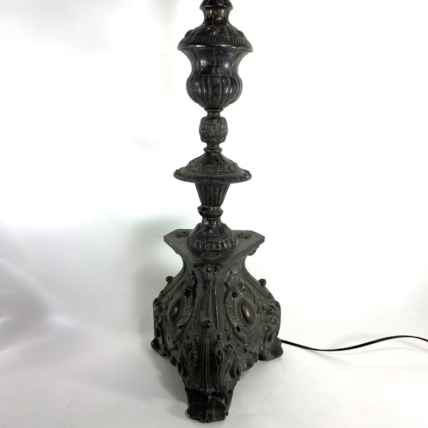 French Baroque Revival Silvered Brass Repousse One-Light Candlestick Floor Lamp