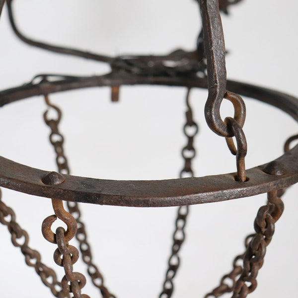 French Medieval Style Wrought Iron Chainlink Six-Light Chandelier