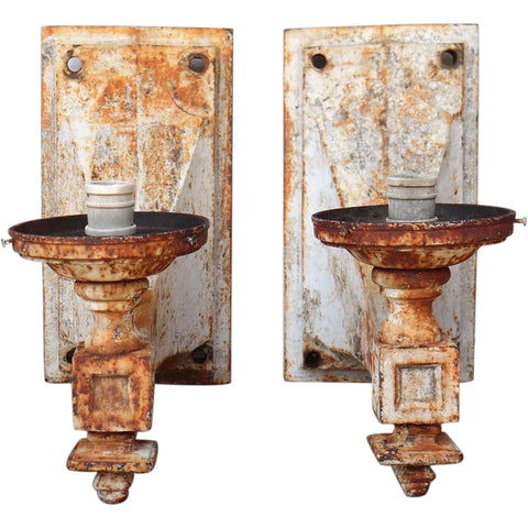 Pair American Painted Cast Iron Exterior One-Light Exterior Wall Sconces