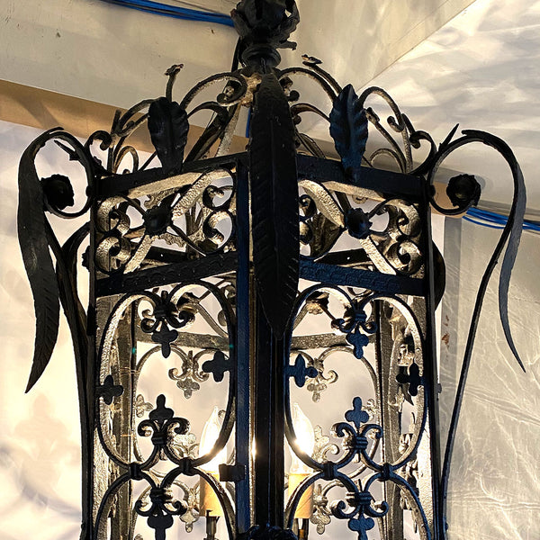 Fine Large American Wrought Iron Three-Light Hanging Pendant Lantern