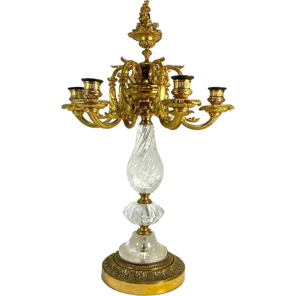 Large French Louis XVI Style Gilt Bronze and Rock Crystal Six-Light Candelabrum