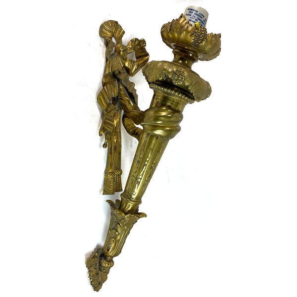 Pair of French Louis XVI Style Gilt Bronze One-Light Torch Bracket Sconces
