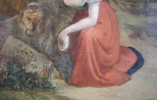 Follower of Louis-Leopold Robert Oil on Canvas Painting, Italian Peasant Girl Kneeling at the Well