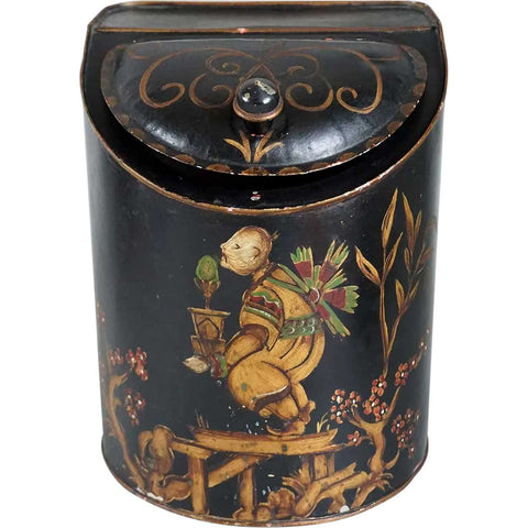 American Painted Toleware General Store Chinese Tea Canister Tin