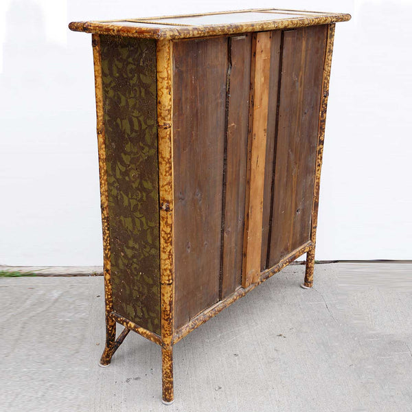 Small English Aesthetic Movement Lacquer, Pine and Bamboo Glazed Door Bookcase