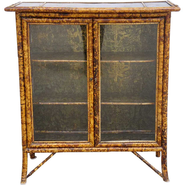 Small English Aesthetic Movement Lacquer, Pine and Bamboo Glazed Door Bookcase
