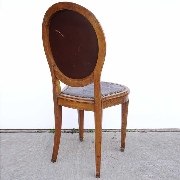 Set of Four French Figured Veneer and Leather Side Dining Chairs