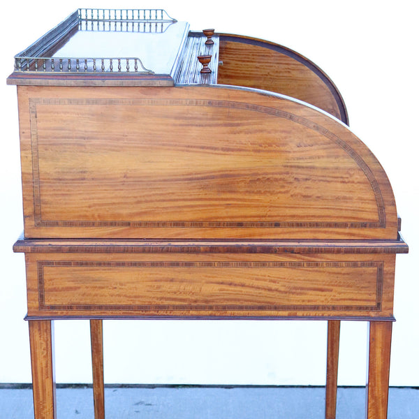 English Edwardian Sheraton Style Hampton and Sons Inlaid Satinwood Writing Desk