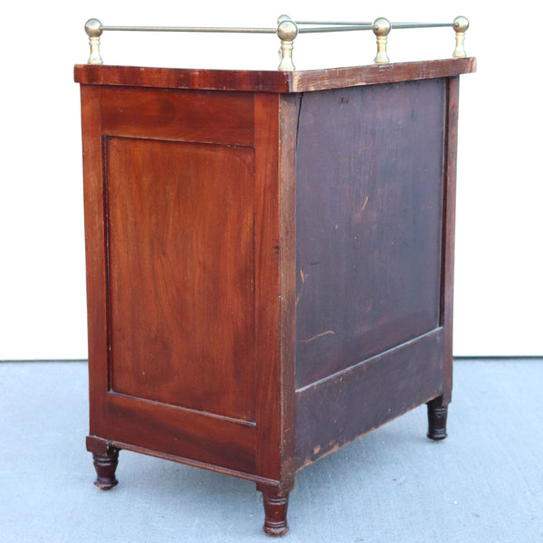 Small English Victorian Mahogany and Brass Gallery Chest of Drawers