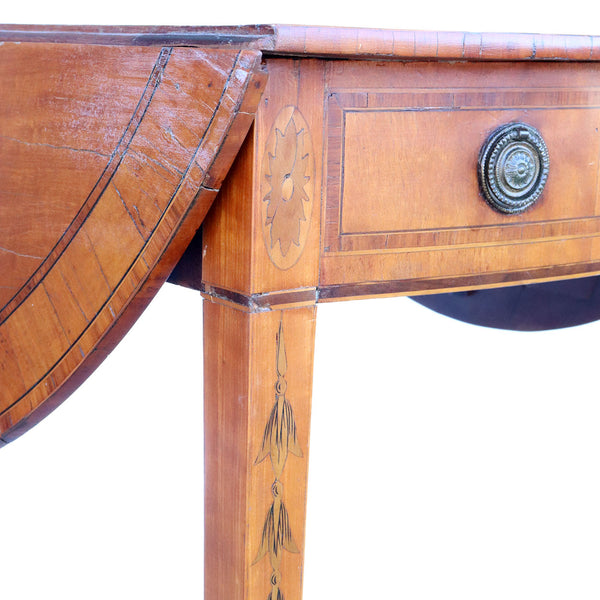 English George III Inlaid Satinwood Oval Drop-Leaf Pembroke Table on Casters