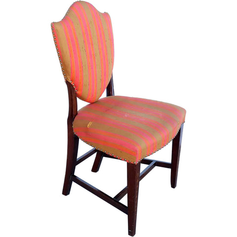 English Hepplewhite Inlaid Mahogany Upholstered Shield Back Dining Side Chair