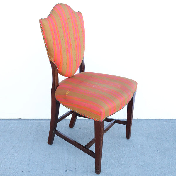 English Hepplewhite Inlaid Mahogany Upholstered Shield Back Dining Side Chair