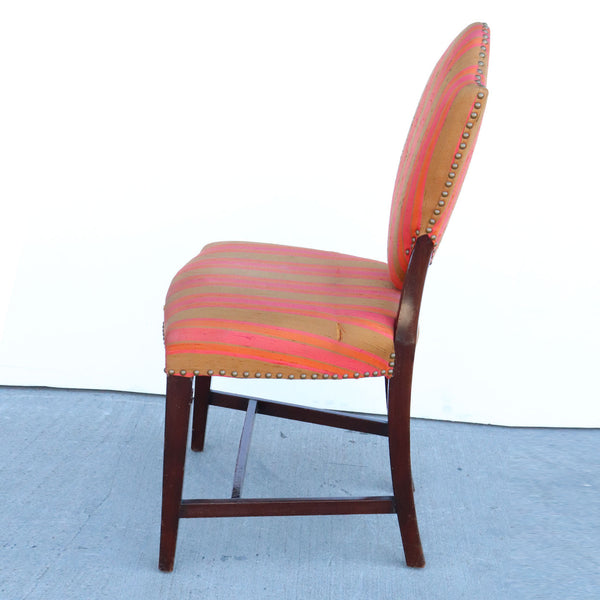 English Hepplewhite Inlaid Mahogany Upholstered Shield Back Dining Side Chair