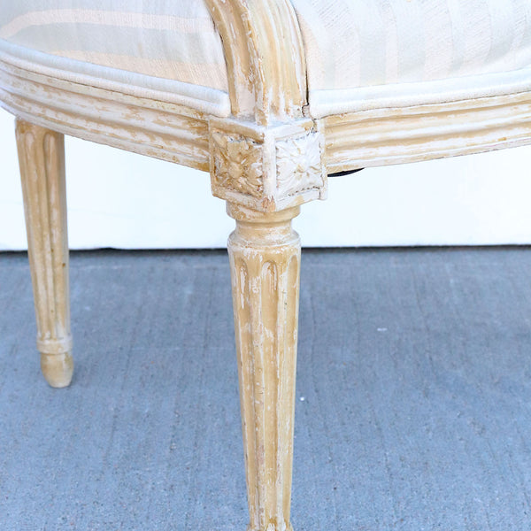 Pair of French Louis XVI Style Beechwood Upholstered Open Armchairs (Fauteuils)