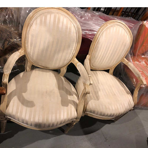 Pair of French Louis XVI Style Beechwood Upholstered Open Armchairs (Fauteuils)