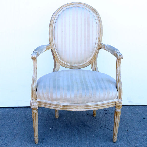 Pair of French Louis XVI Style Beechwood Upholstered Open Armchairs (Fauteuils)