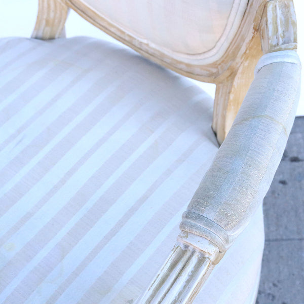 Pair of French Louis XVI Style Beechwood Upholstered Open Armchairs (Fauteuils)