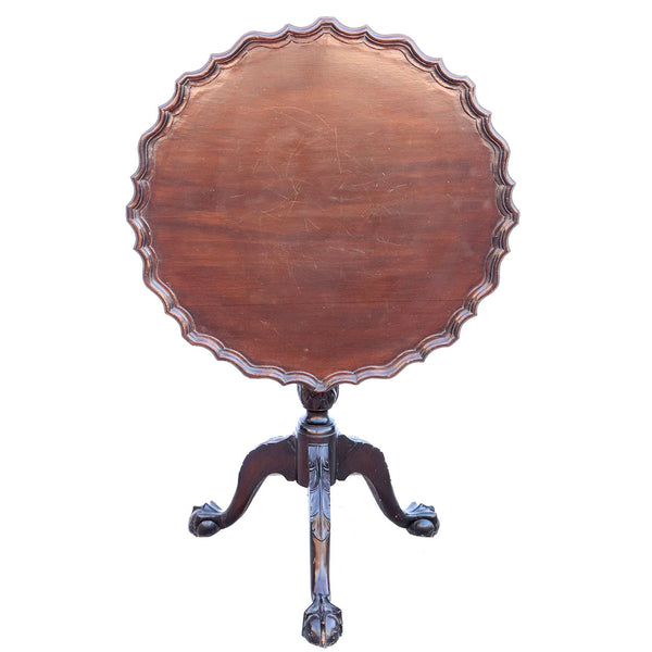 English Chippendale Style Mahogany Round Piecrust Tilt-Top Tripod Side Table