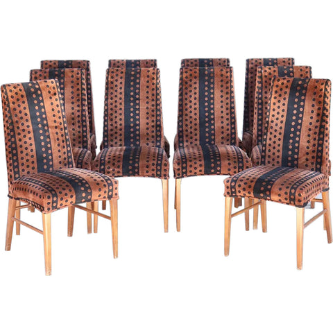 Set of 10 Vintage American Mid Century Modern Upholstered Tall Back Dining Side Chairs