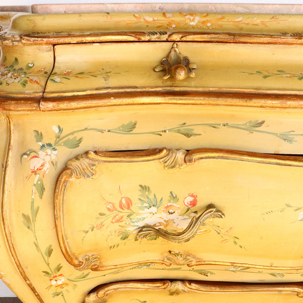 Italian Venetian Rococo Style Painted Pine/Poplar Marble Top Bombe Chest of Drawers