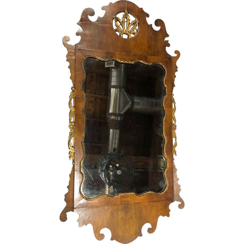 English Chippendale Style Parcel Gilt and Walnut Wall Mirror