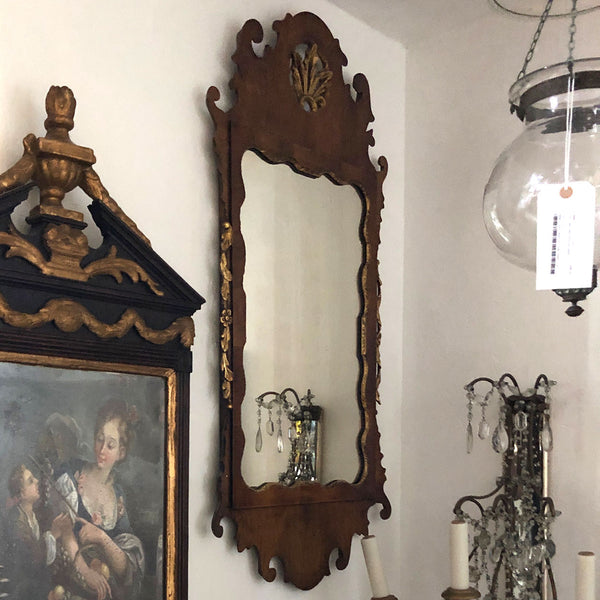 English Chippendale Style Parcel Gilt and Walnut Wall Mirror