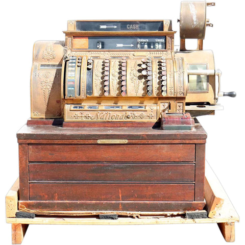 Large Vintage American National Brass and Wood Model 562 Cash Register