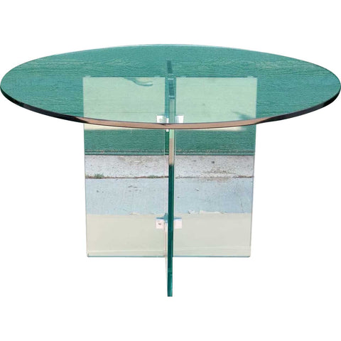 Vintage American Mid Century Modern Glass X-Base Round Dining Table