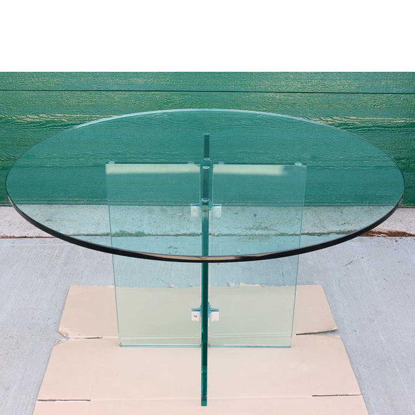 Vintage American Mid Century Modern Glass X-Base Round Dining Table
