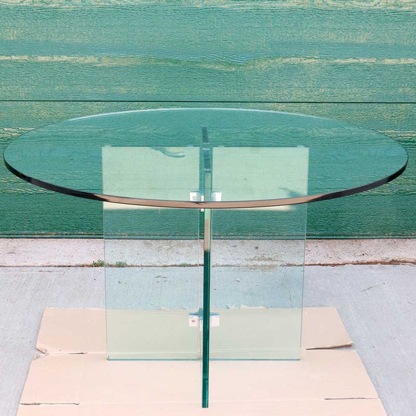 Vintage American Mid Century Modern Glass X-Base Round Dining Table
