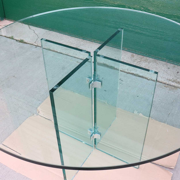 Vintage American Mid Century Modern Glass X-Base Round Dining Table