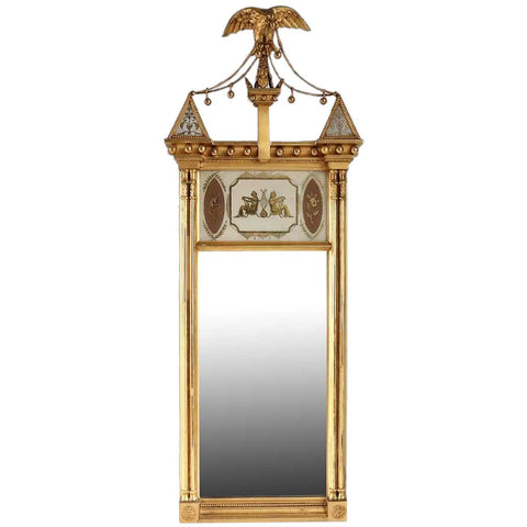 American Edward T. Bacon Federal Style Reverse Painted Glass and Gilt Eagle Crest Mirror