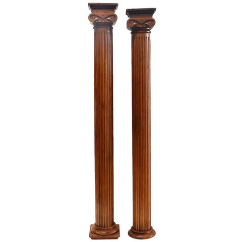 Pair of Small American Neoclassical Maple/Pale Walnut Fluted Columns