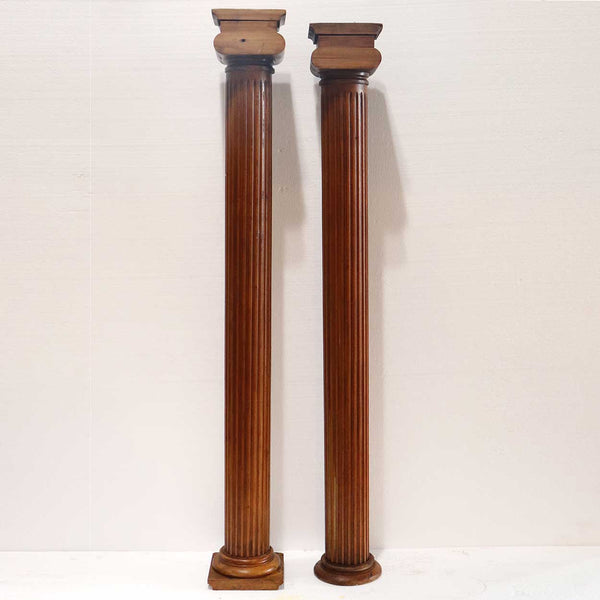 Pair of Small American Neoclassical Maple/Pale Walnut Fluted Columns