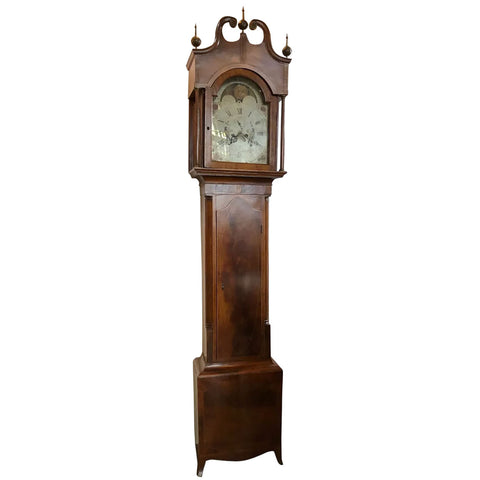 English George III Inlaid Figured Mahogany Grandfather Clock