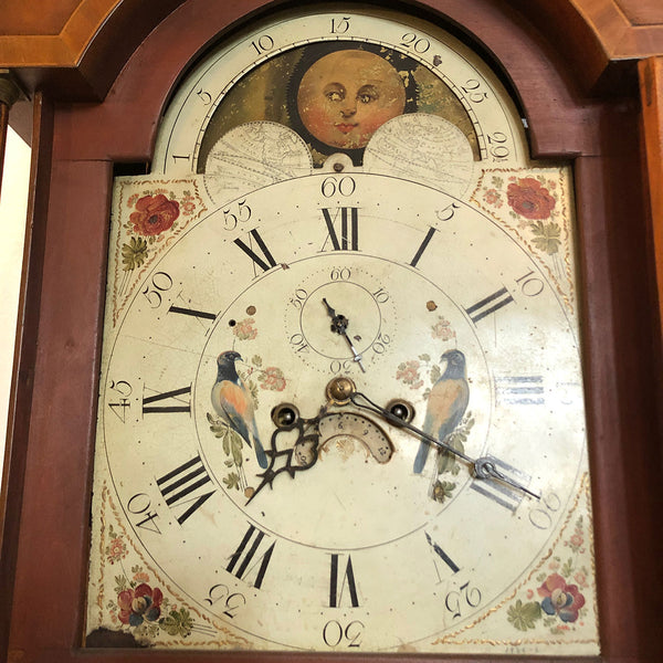English George III Inlaid Figured Mahogany Grandfather Clock
