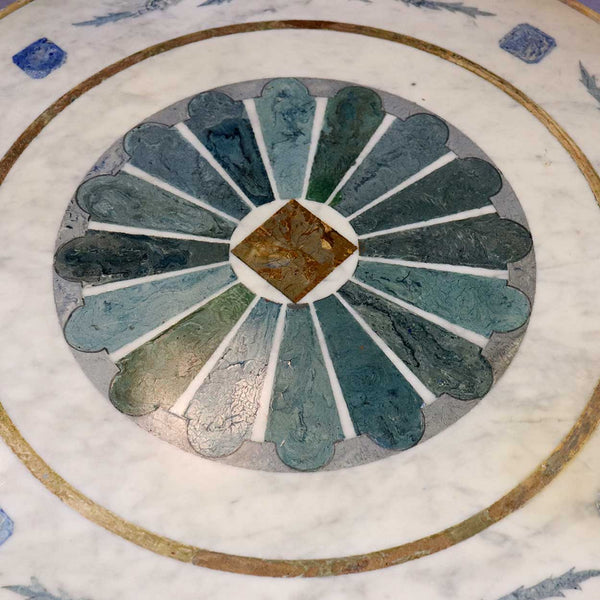 Italian Scagliola Inlaid Marble and Walnut Round Side Table