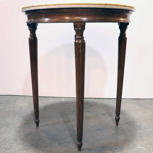 Italian Scagliola Inlaid Marble and Walnut Round Side Table