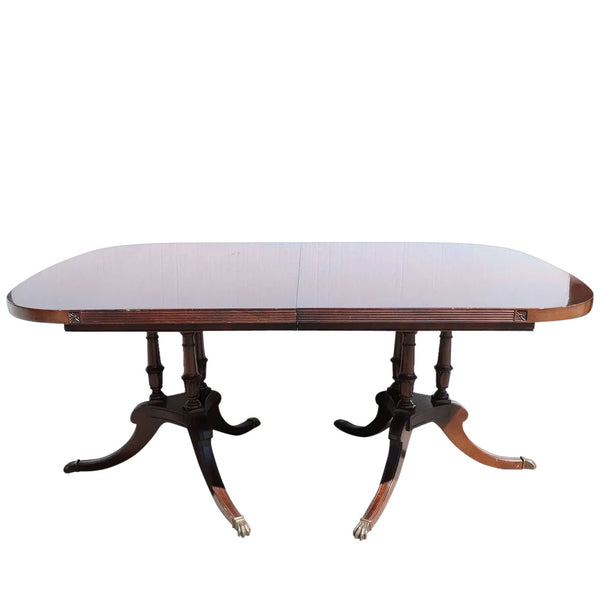 American Watertown Table Slide Company Mahogany Two-Pedestal Extending Dining Table