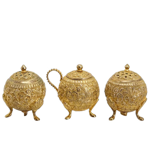 Three-Piece Anglo Indian Gold Plated Metal Spice Set