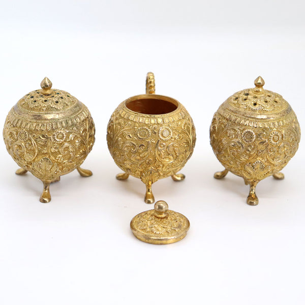 Three-Piece Anglo Indian Gold Plated Metal Spice Set